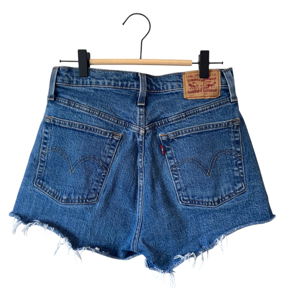 Levi's 501 Button Fly Distressed Raw Hem Jean Shorts Size 27
